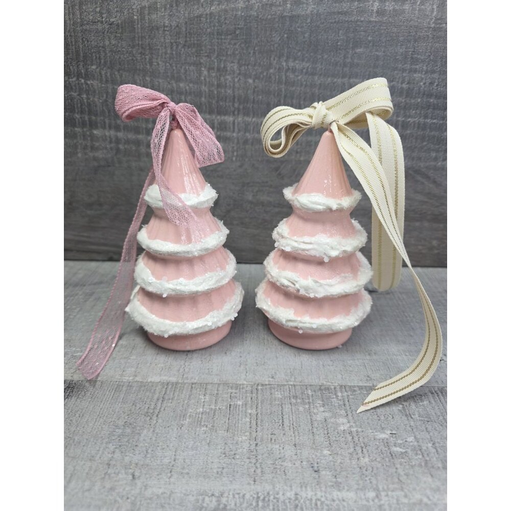 Vintage Pink Ceramic Christmas Trees 5" – Set of 2 Handmade Cottagecore #31